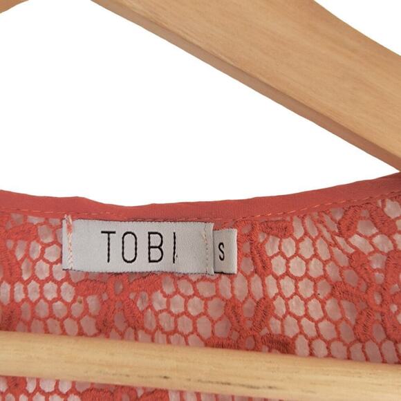 Tobi Coral Pink Lace Cuttout Button Front Accent Sheere Back Slit Maxi Dress S - Picture 15 of 15